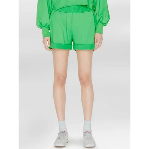 NWOT FRAME Size S Rolled Up Short Green Fold Over Sweat Shorts 100% Cotton - Picture 2 of 4